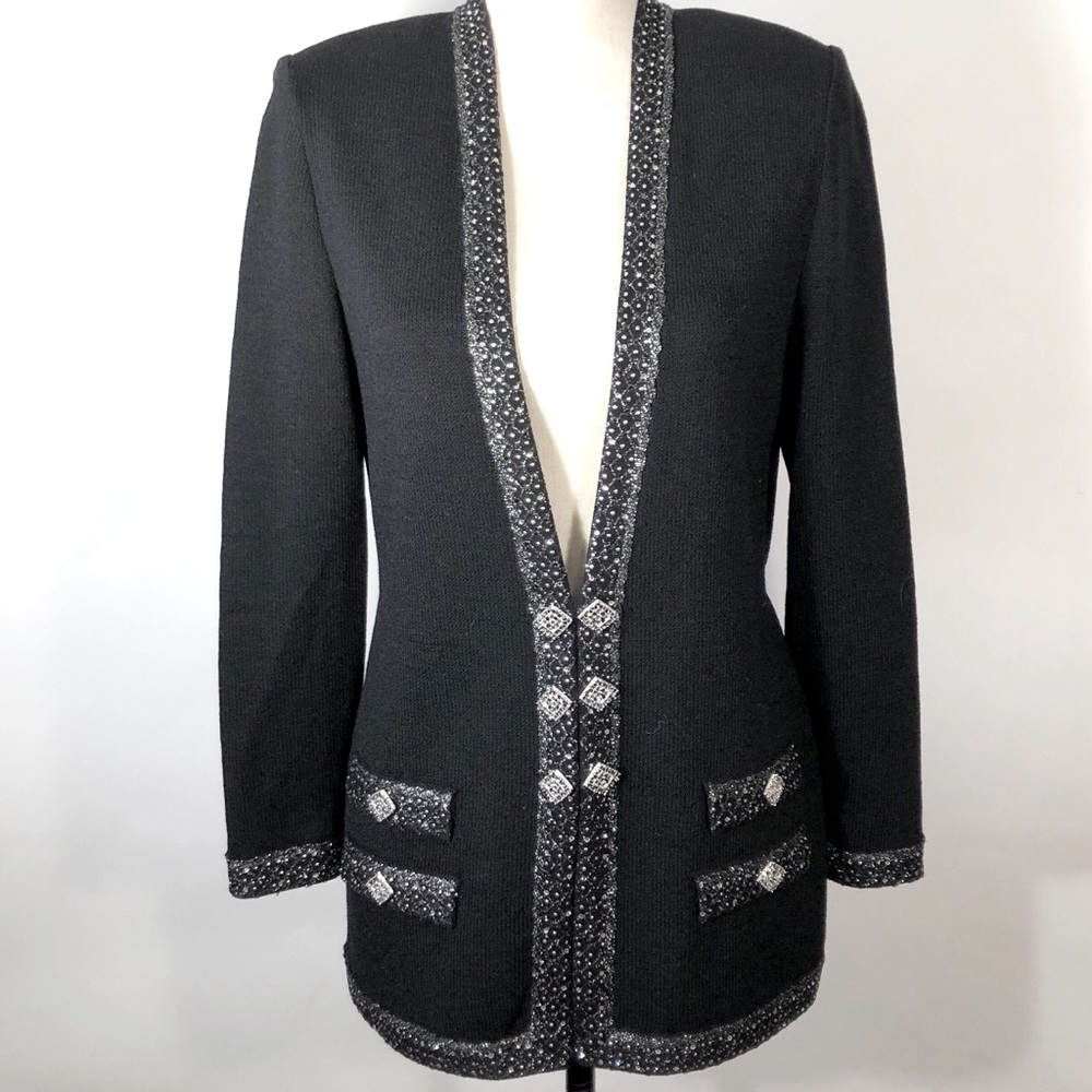 St John evening beaded jeweled black sweater